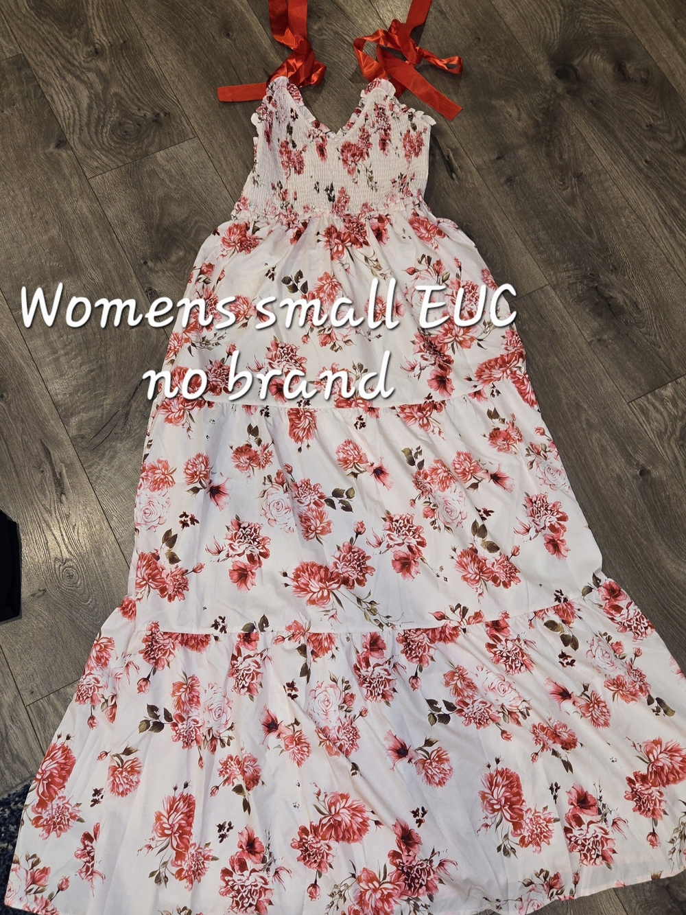 Floral Tie-Strap White and Red Maxi Dress Small